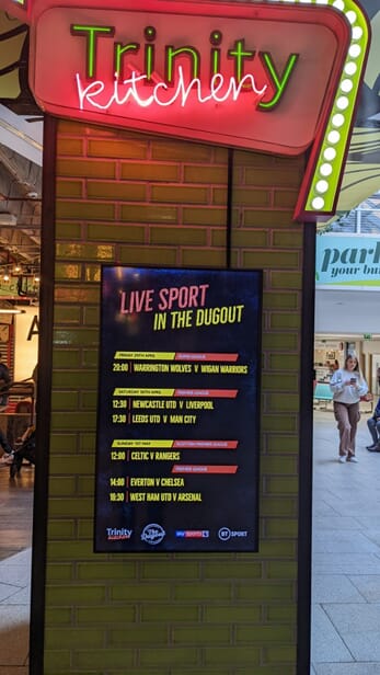 An image of the Trinity Kitchen digital screen.